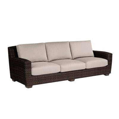 Woodard Saddleback 97" Wide Outdoor Wicker Patio Sofa with Cushions in Couches & Futons