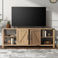Gracie Oaks 68" Farmhouse TV Stand Wood Metal TV Console Industrial  With Storage Cabinets And Open Shelves