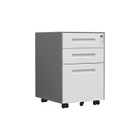 Inbox Zero 3 Drawer Mobile File Cabinet with Lock, Steel Filing Cabinet for Legal/Letter/A4/F4 Size with Wheels