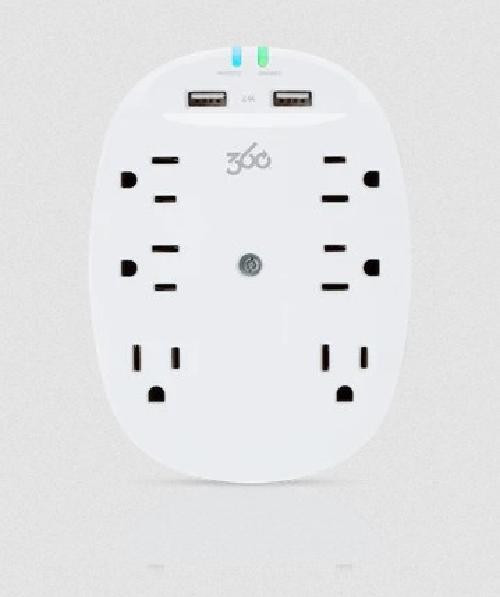 360 Electrical Studio 2.4 - 6 Outlet Surge Protector Wall Tap with 2 x 2.4-amp USB Ports - White in General Electronics