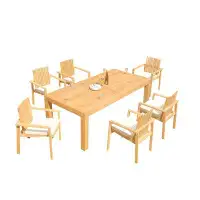 Teak Smith Grade-A Teak Dining Set: 86" Canberra Rectangle Table And 4 Clipper Stacking Arm Chairs