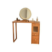 Wildon Home® 39.37"Solid wood wood colour dressing table with cabinet and mirror