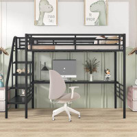 Mason & Marbles Twin Size Metal Loft Bed Frame With Desk