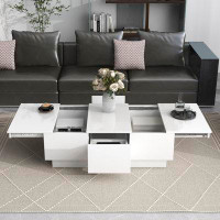 Toeasliving Coffee Table with 2 large Hidden Storage Compartment White