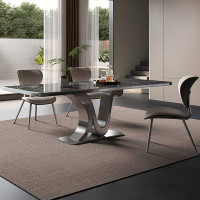 Lawrence Frames Modern Luxury Rectangular Black Rock Slab Dining Table