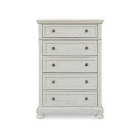 Canora Grey Kith 58 Inch 5 Drawer Tall Dresser Chest, Classic White Wood, Bun Feet