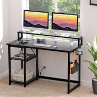 Latitude Run® Computer Desk With USB Charging Port And Power Outlet. 40 Inch Work Desk With Cup Holder And Hook. Black