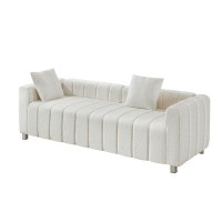 Mercer41 [video] New 82" Modern Teddy Velvet Sofa: Mid Century Indoor Couch With Striped Decoration, 2-3 Seat Loveseat F