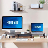 Fitueyes FITUEYES Dual Metal Monitor Stand  Desktop Stand With Drawer, 3 Height Adjustable Computer Stand For Home Offic