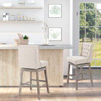 Wildon Home® Homcom Set Of 2 Beige Barstools: 180-degree Swivel, 30-inch Seat Height With Solid Wood Footrests & Button