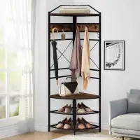 17 Stories Home Corner Hall Tree - Industrial Coat Rack With 8 Double Hooks Entryway Coat Stand With Bench And Shoe Stor