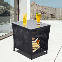 Ebern Designs Outdoor Side Coffee Table With Storage Shelf
