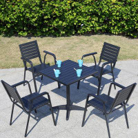 Hokku Designs Courtyard Outdoor Plastic Wood Table And Chair Combination Cafe Balcony Outdoor Table And Chair Leisure Ga