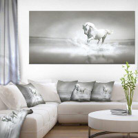 Design Art 'White Horse Running in Water' Photographic Print on Wrapped Canvas