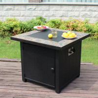 Latitude Run® 25 '' H x 30'' W Slate Propane Outdoor Fire Pit Table with Lid