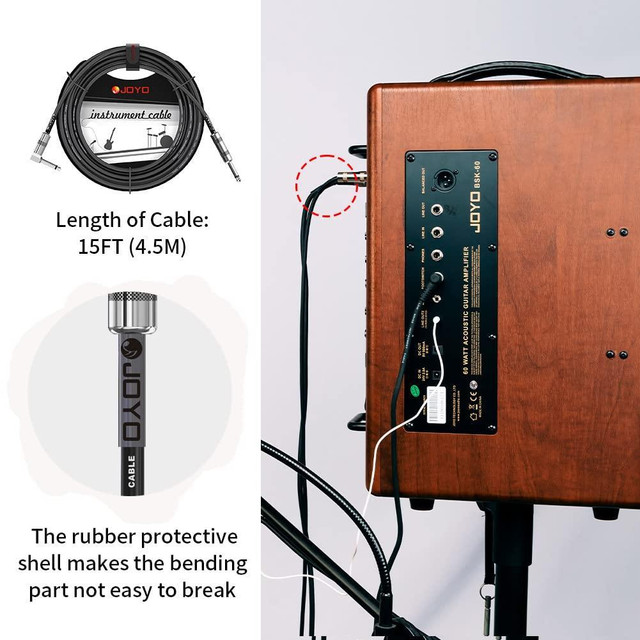 JOYO Audio Instrument Cable 15ft for Bass & Guitar 1/4 Inch Straight Professional Amp Cord (Black, CM-04) dans Autre - Image 2