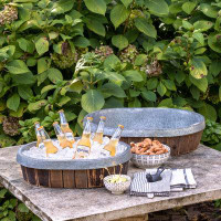 Park Hill Galvanized Lined Wooden Oval Trays, Set of 2