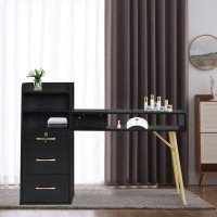 Mercer41 Waybrook Stylish Nail Desk with Drawer and Storage Shelf 56.7''