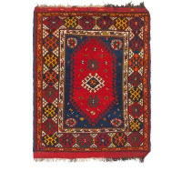 Isabelline One-of-a-Kind Diana Hand-Knotted Navy Blue/Red 4'6" x 5'10" Wool Area Rug