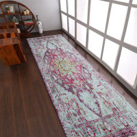 Bungalow Rose Machine Woven Crossweave Polyester Oriental Area Rug Pink