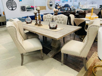 Wooden Dining Set with Beige Chairs