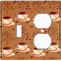 WorldAcc Metal Light Switch Plate Outlet Cover (Coffee Cups Light Brown - Single Toggle Single Duplex)