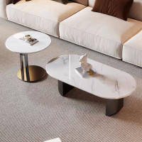 MABOLUS 47.24" Picture colorB Genuine Marble Double circle Coffee Table