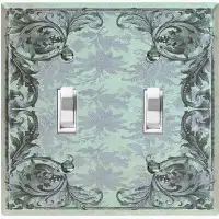 WorldAcc Metal Light Switch Plate Outlet Cover (Elegant Seafoam Green Flower Plant Frame - Single Toggle)
