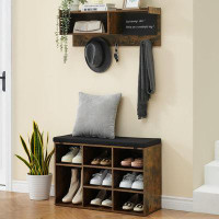 Millwood Pines Hall Tree Shoe Bench Industrial 6 In 1 Coat/Shoe Rack With 5 Hooks
