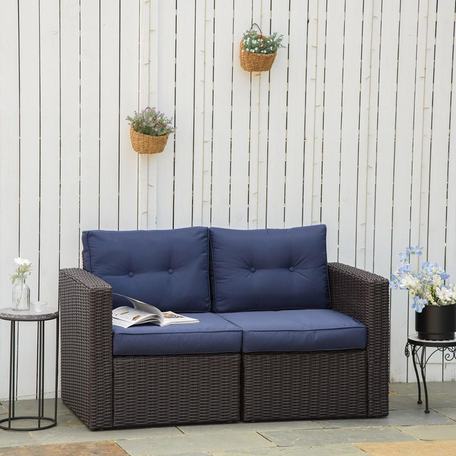 Rattan Sofa Set 25.5"x27.25"x27.5" Blue in Patio & Garden Furniture