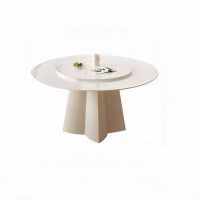 Orren Ellis Cream Wind Round Table Modern Simple White Rock Slab Round Table Eating Table