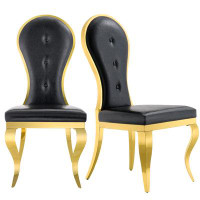 House of Hampton White Gold Leather Dining Chairs