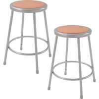 Interion 24"H Steel Work Stool With Hardboard Seat, Backless, Grey, Pack Of 2
