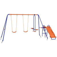 4 IN 1 METAL SWING SET WITH DOUBLE SWINGS, GLIDER, SLIDE, LADDER FOR BACKYARD, OUTDOOR, PLAYGROUND, MULTICOLOURED