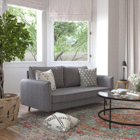 Corrigan Studio Joeleen Compact Faux Linen Upholstered Sofa with Wooden Legs