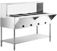 Steam table  buffet table with Sneezeguards - 2/3/4/5 Compartment Options