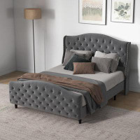 Rosdorf Park Queen/King Platform Bed Frame Upholstered Bed With Button Tufted Headboard,No Box Spring Needed