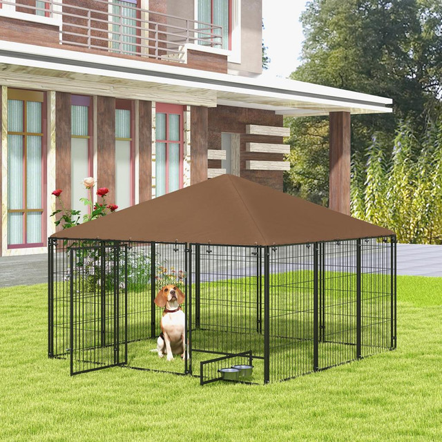 Dog Kennel 6.9' x 6.9' x 5' Coffee in Accessories