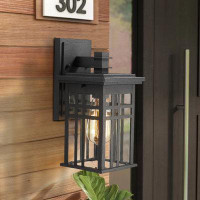 Longshore Tides Outdoor Wall Sconce Lantern In Black Finish With Clear Glass Shade