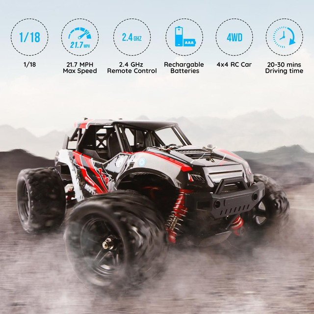 MotionGrey 1:18 Remote Control RC Car High-Speed 35km/h 4WD RC 2.4 Ghz Toy Off Road Monster Truck Buggy All Terrain Red in Toys & Games - Image 2