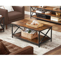 17 Stories Coffee Table, Cocktail Table With Storage Shelf And X-Shape Steel Frame, Rustic Brown
