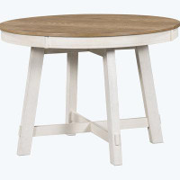 Gracie Oaks Round Extendable Dining Table with Leaf Wood Kitchen Table