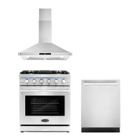 Cosmo 3 Piece Kitchen Package with 30" Freestanding Gas Range 30" Wall Mount Range Hood & 24" Built-in Fully Integrated