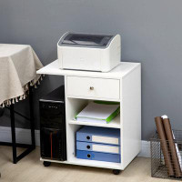 Inbox Zero Mobile Printer Stand, Rolling File Cabinet Cart With Wheels, Adjustable Shelf, Drawer And CPU Stand, White