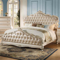 Rosdorf Park Queen Bed In Rose Gold PU & Pearl White