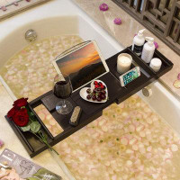 Red Barrel Studio Bathtub Caddy Tray,Bamboo Waterproof Expandable Bath Table