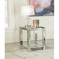 Everly Quinn Eemil Square End Table with Glass Top in Mirrored and Clear