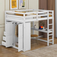 Cosmic Wood Full Size Loft Bed with Built-in Wardrobe, Desk, Storage Shelves and Drawers