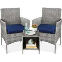 GLOBAL GIRLS LLC Best Choice Products 3-Piece Outdoor Wicker Conversation Bistro Set, Space Saving Patio Furniture For Y