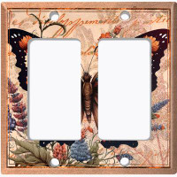 WorldAcc Metal Light Switch Plate Outlet Cover (Colourful Monarch Butterfly Damask Letter - Double Rocker)